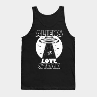 Aliens Love Steak Vintage Retro Funny Alien Abduction Meme Tank Top